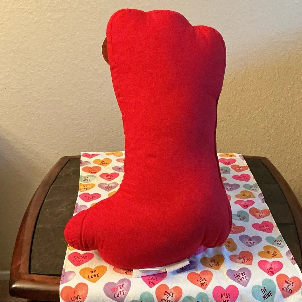 Large Red and White Heart Cowboy Boots Pillow with Embossed Designs